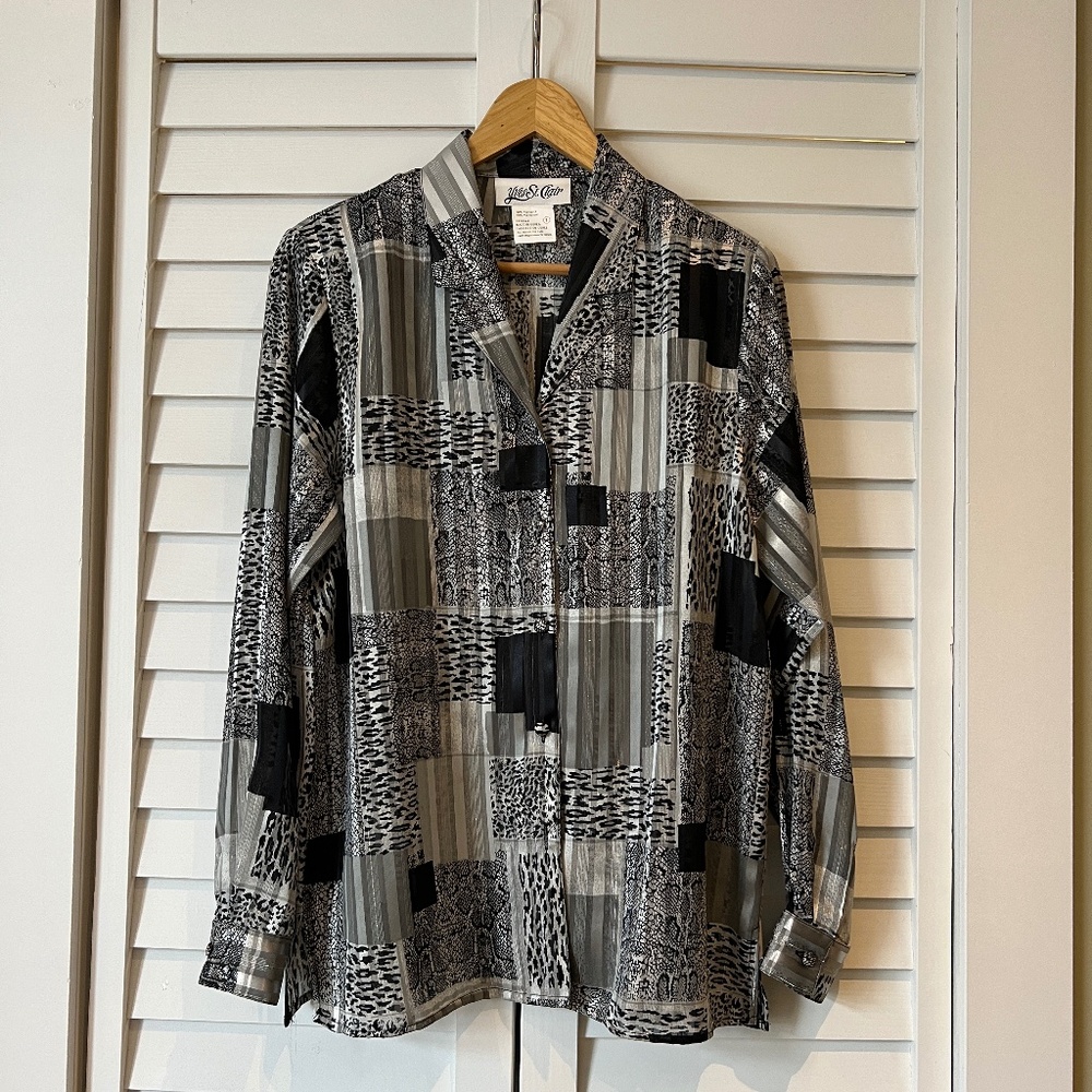 Yves St Clair Silver/Grey Button Blouse - Size 8